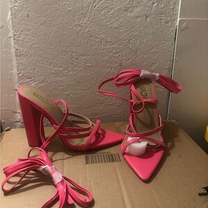 Hot Pink Strappy Lace-Up High Heel Sandals